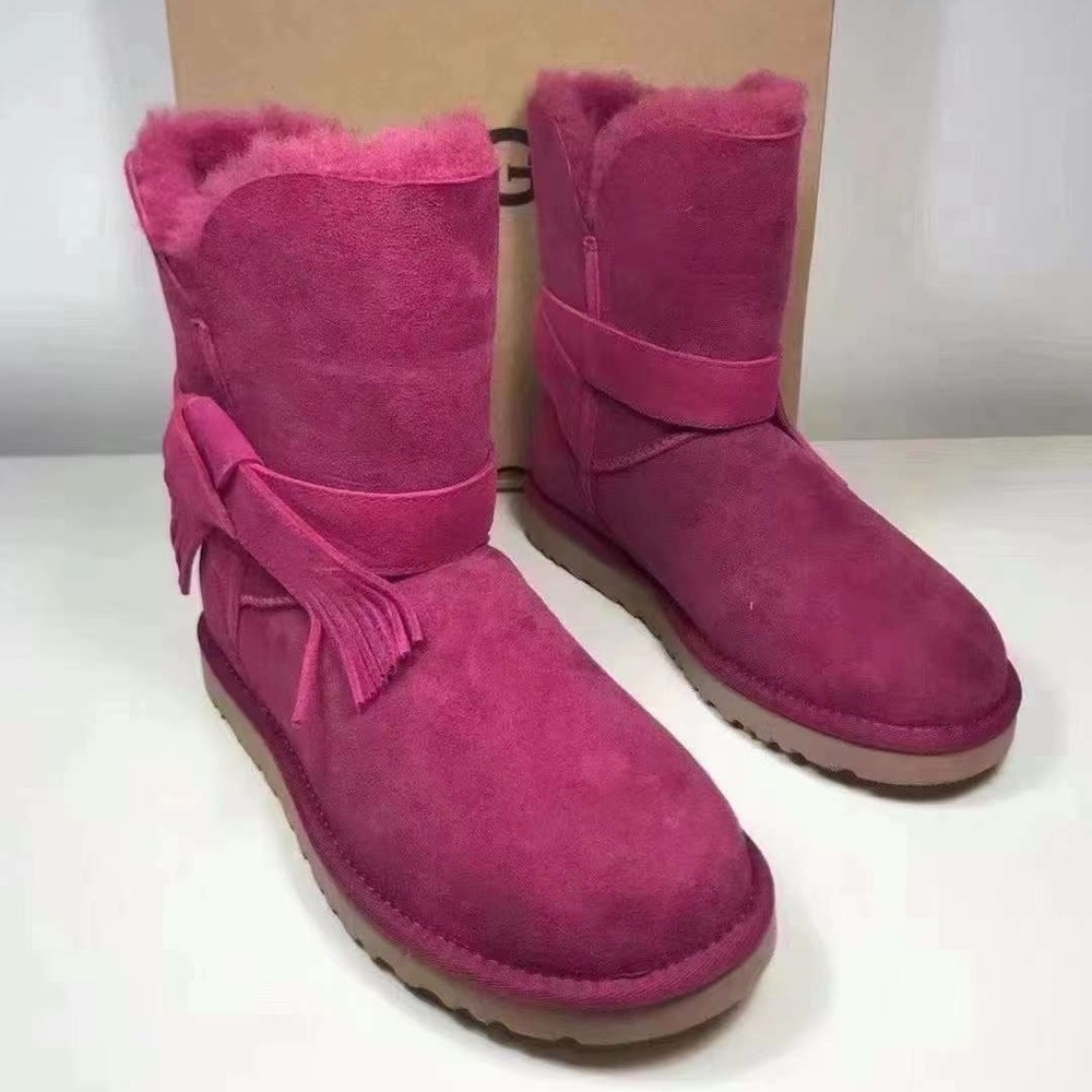 UGG Women's Boots Kaspar Suede Fur Trim 1016411 Pink Size 7 US